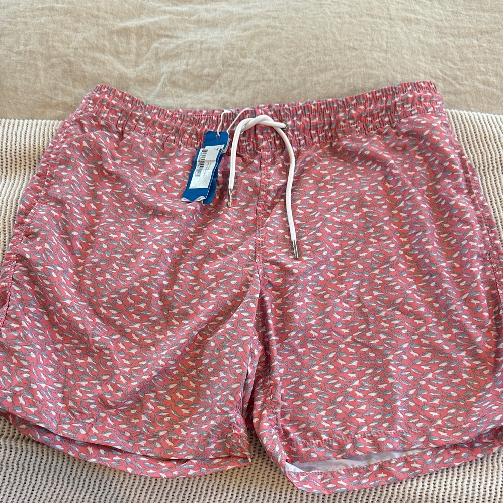 Men’s L Salmon and White Shark Patterned Swim Shorts